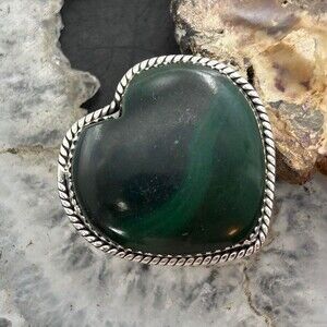 Sterling Silver Southwestern Style Malachite Heart Shape Ring Size 6 For Women